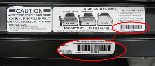 Tonneau cover serial number